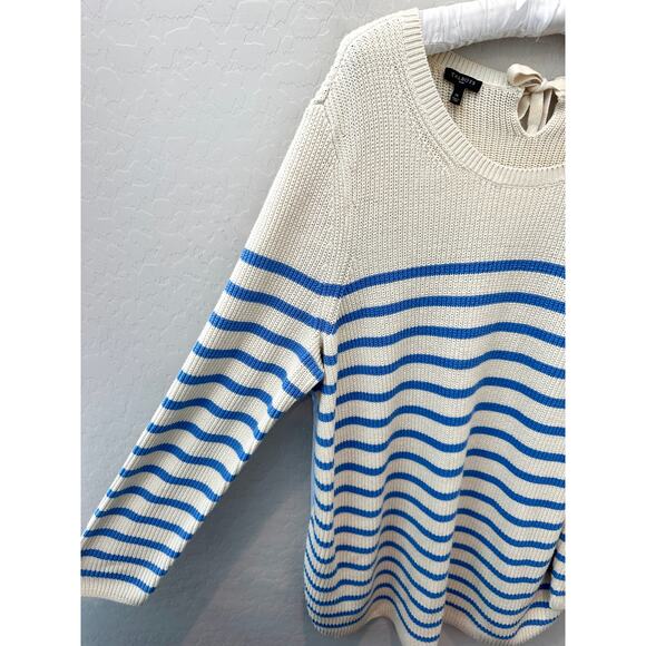 TALBOTS | Nautical Striped Cream Sweater with Back Bow & Contrast Panel | 1X - Picture 4 of 8